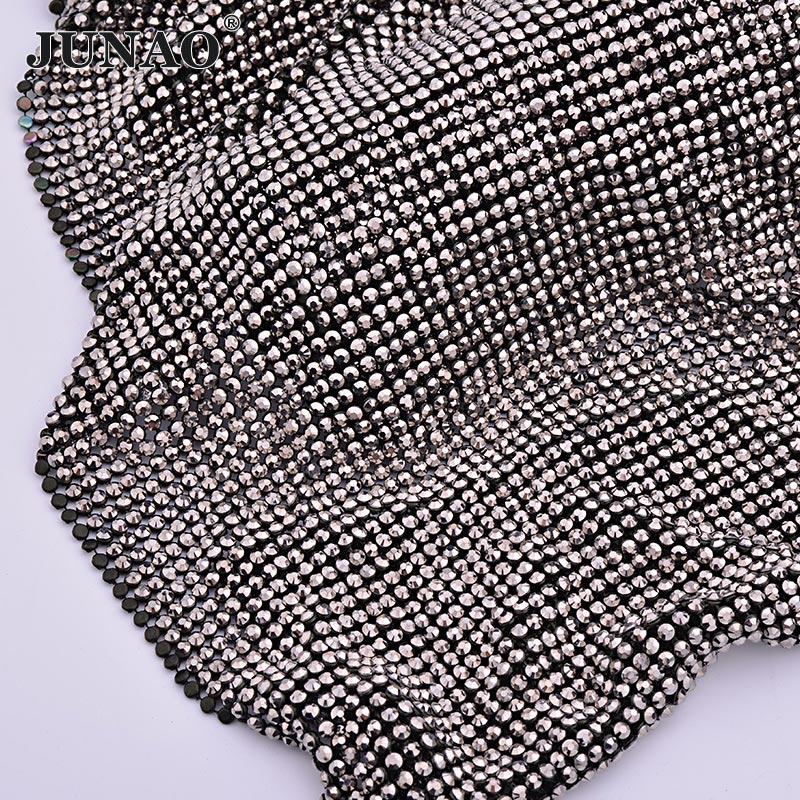 Hotfix Rhinestone Sheet - JUNAO 45*120cm Schwarz Gold Kristall Mesh