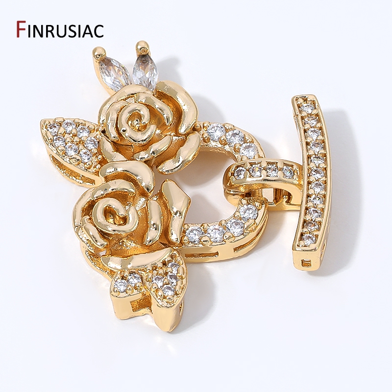 Embellishment Crafts - 14K vergoldete Messing-Zirkon-Blumen-Perlenverschlüsse, mehrreihige Verschlussklammern für