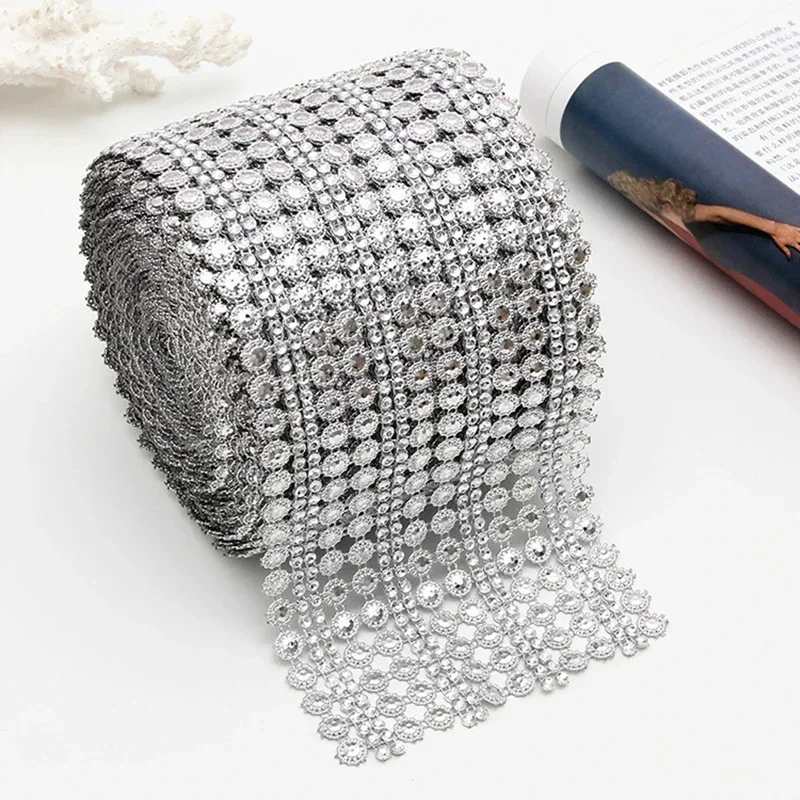 Hotfix Rhinestone Sheet - 1 Yard 16reihiges Kristall-Diamant-Mesh-gestelltes Strassband für