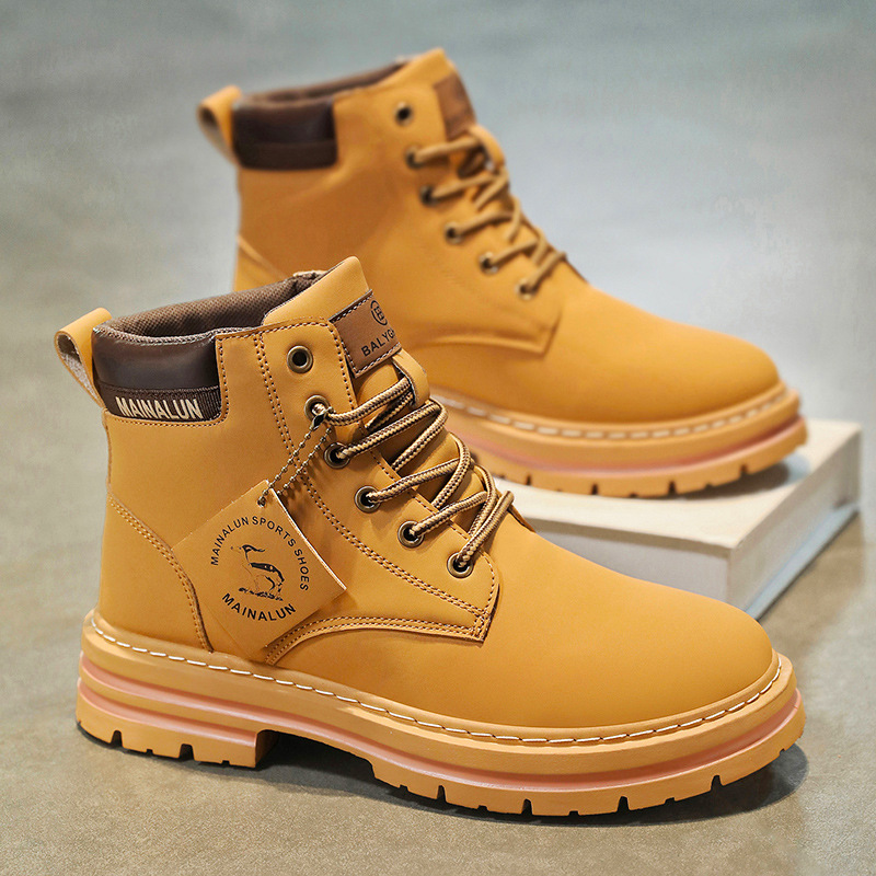 Guipure Lace Panel - Klassische Herren-High-Top-Stiefel, hochwertige gelbe Lederstiefel, modische