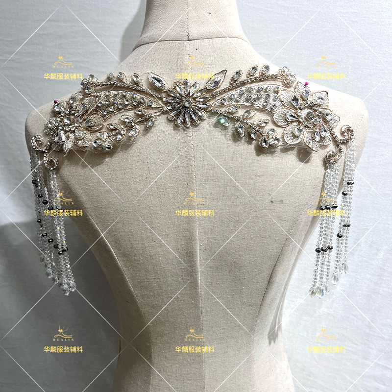 Beaded Trim Fringe - Handperlen-Fransenbesatz mit Anhängern, DIY-Verzierung für Kleider,