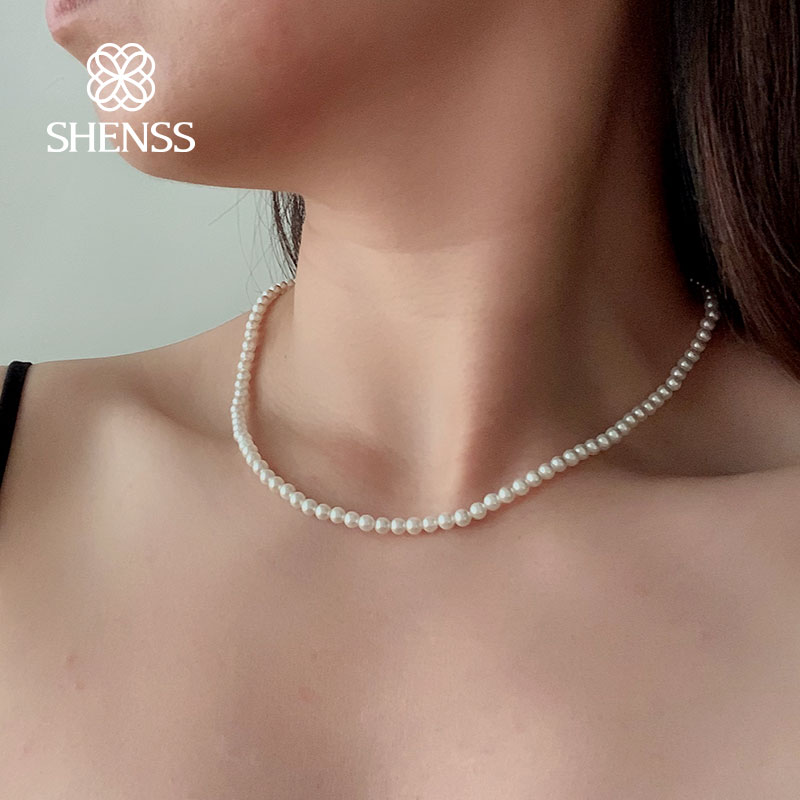 Pearl Trim Chain - Elegante 4 mm Muschelperlen-Halskette, 40–60 cm,