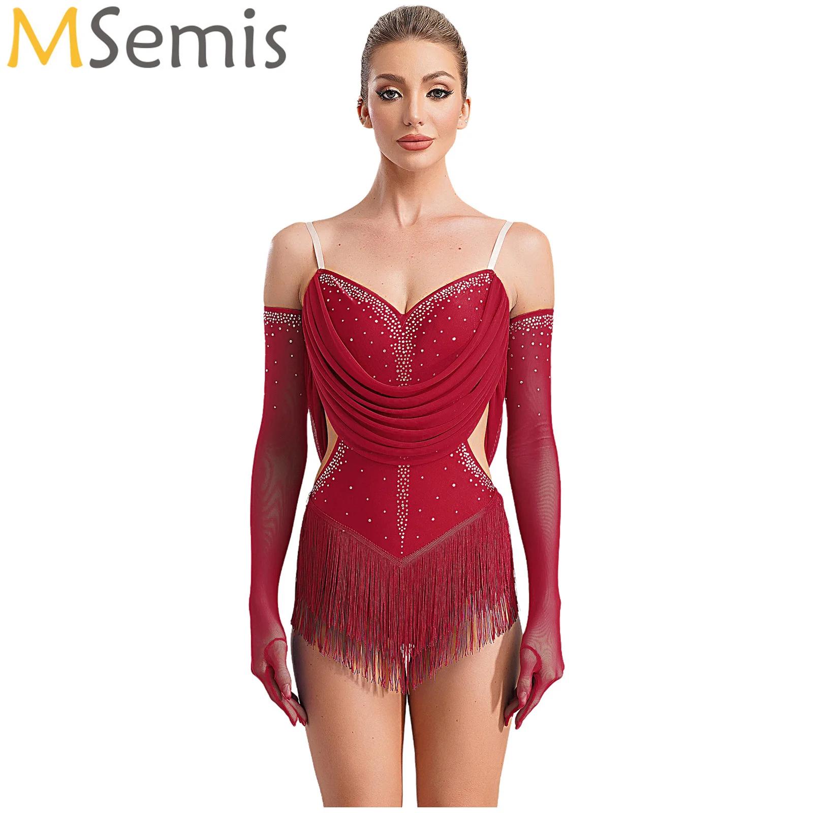 Rhinestone Banding Trim - Frauen geraffte Mesh Quaste Latin Dance