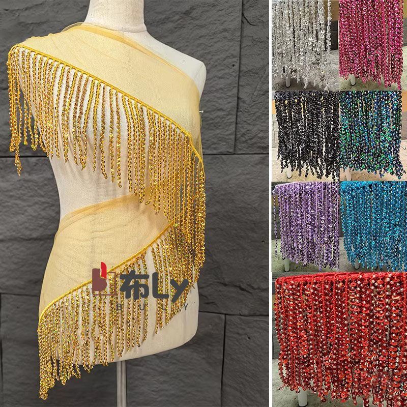 Tassel Fringe Trim - 15cm Perlen-Pailletten-Quastenborte, Ethnische Stickerei-Verzierung für Bühnenkostüme,