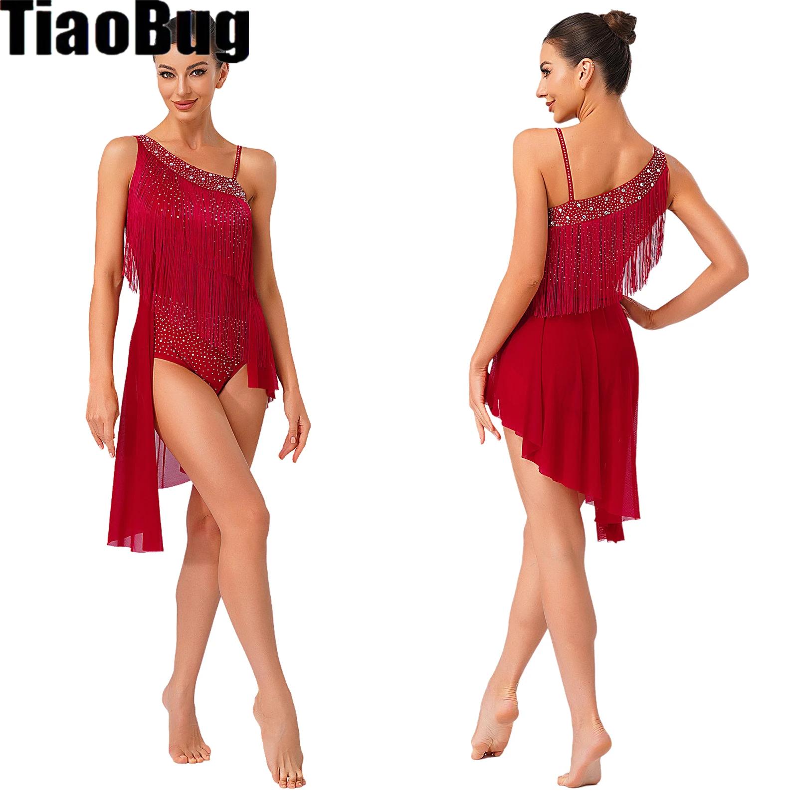 Rhinestone Banding Trim - Frauen Quaste Latin Dance Trikot Kleid